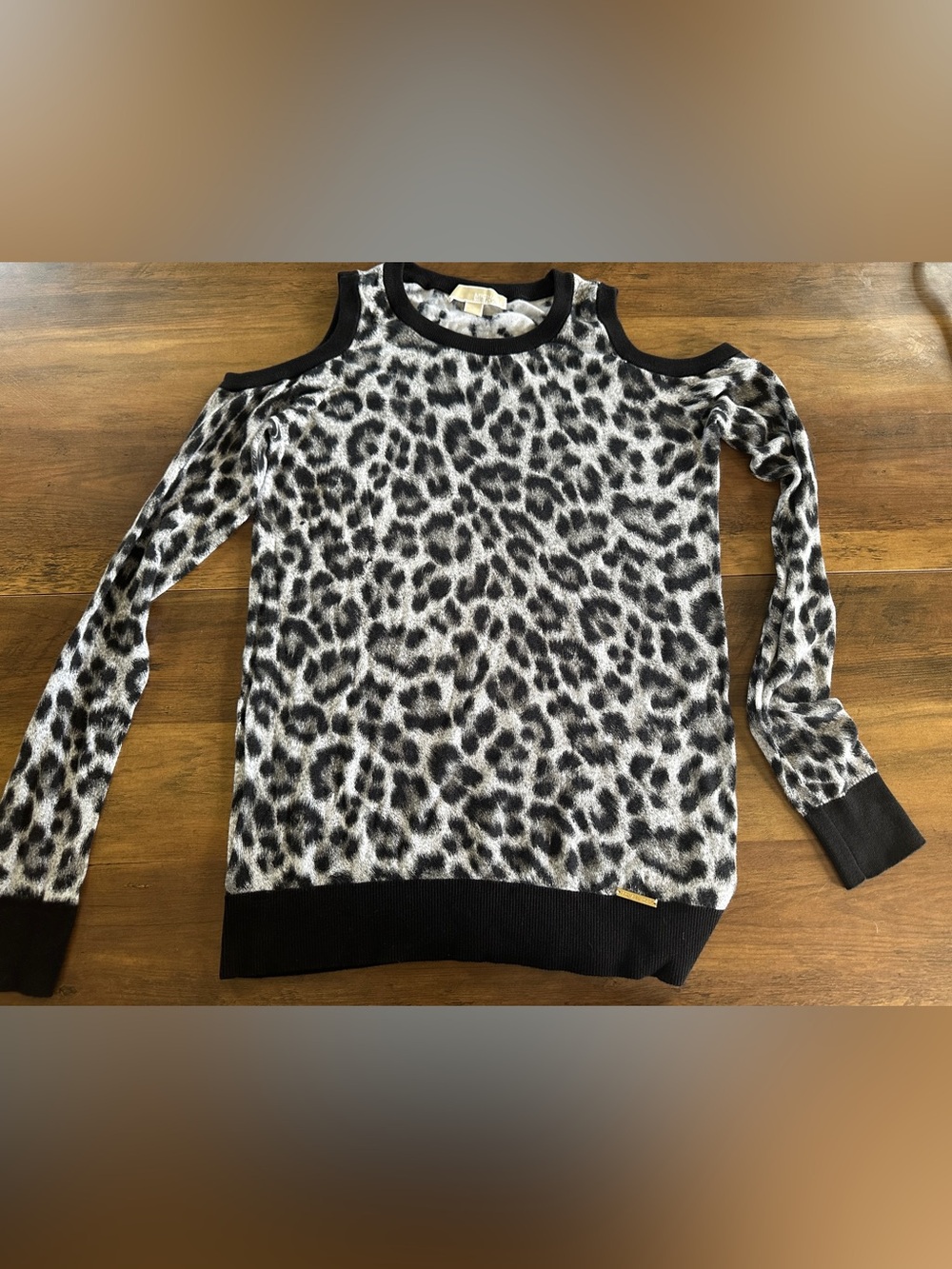 Michael Kors Leopard Print Cold Shoulder Long Sleeve Knit Top- S